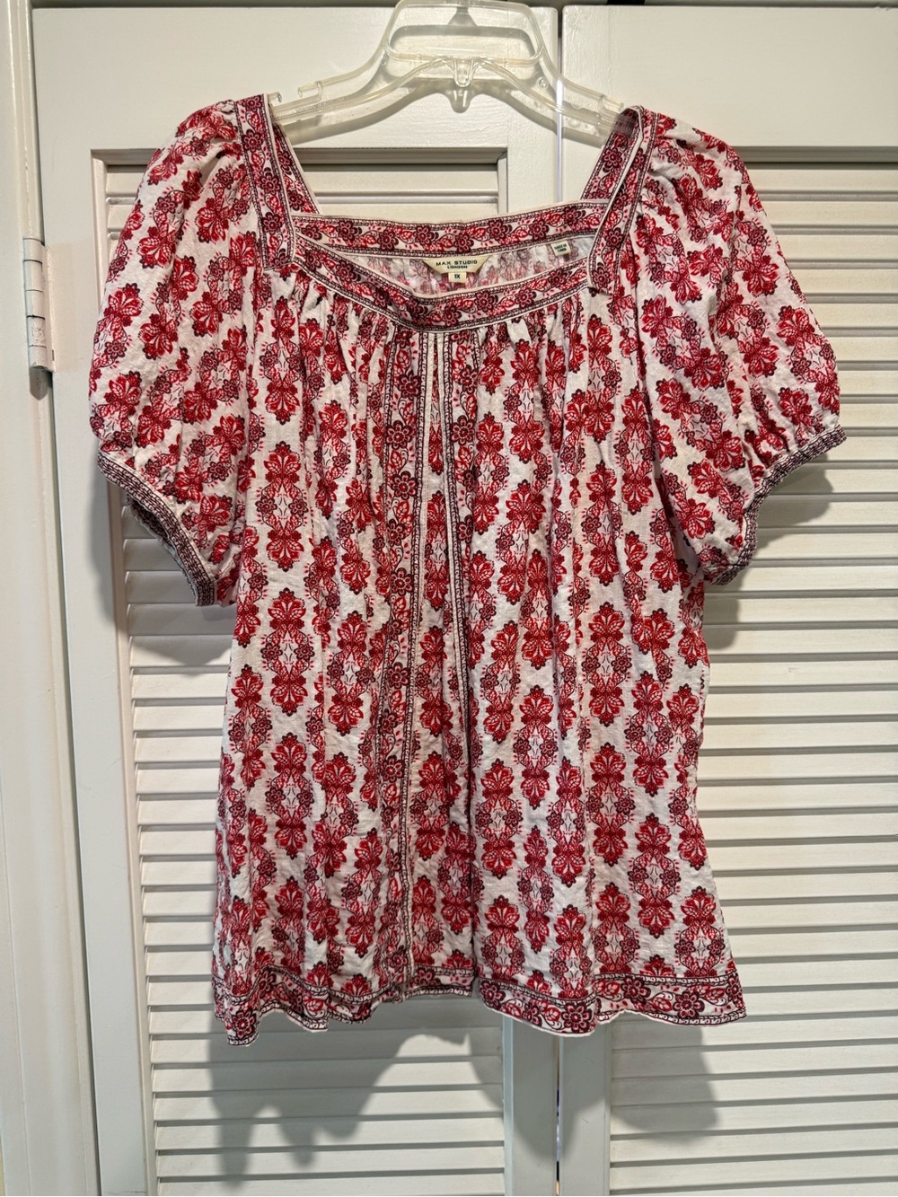 Max Studio Boho Floral Square Neck Puff Sleeve Blouse Top Plus Size 1X (EUC)